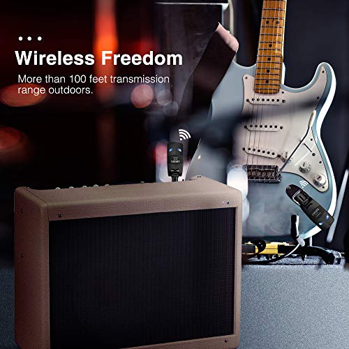 LEKATO 2.4GHz Guitar Wireless System 8Hs Runtime Wireless Guitar Transmitter Receiver Rechargeable Digital Guitar System Cordless Electric Guitar Cable Lead For Guitars Bass(WS80)