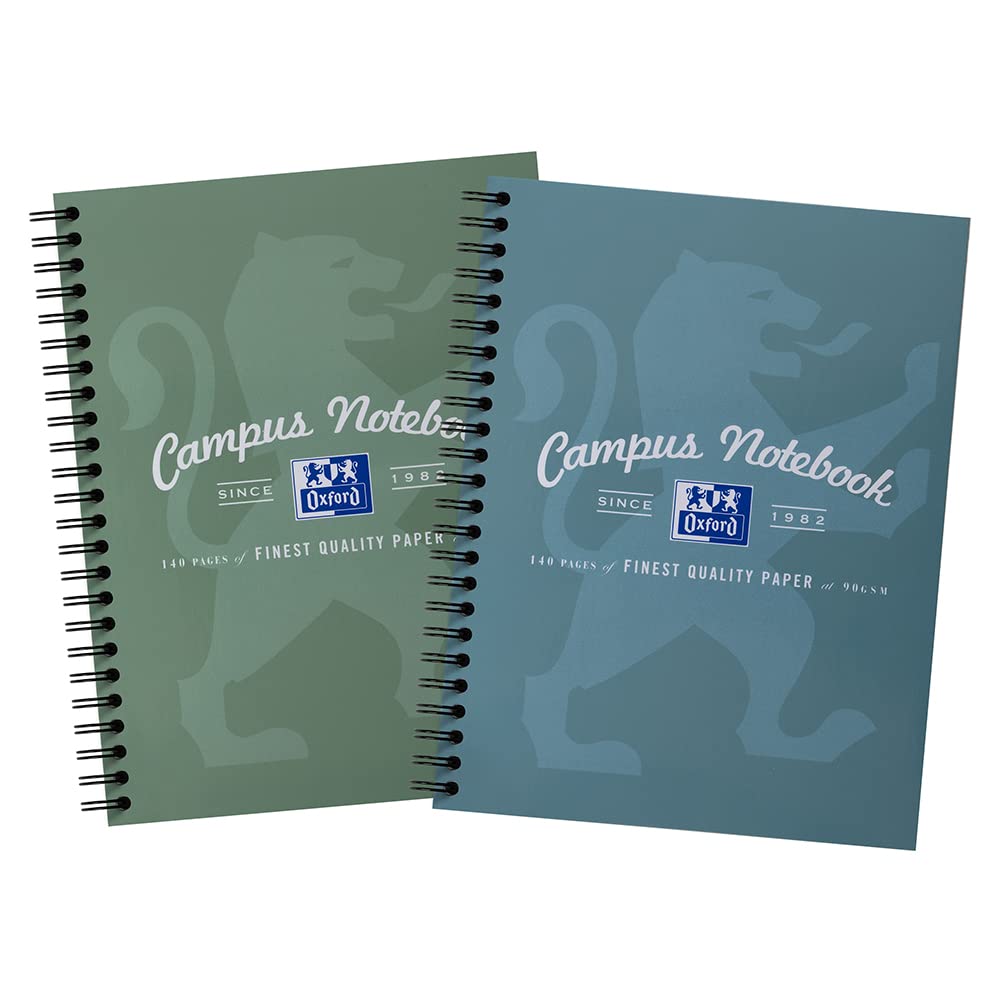 Oxford Campus, A5 Card Cover, Pack of 2, Wirebound Notebook, 140 Pages, Assorted Metallic Colours