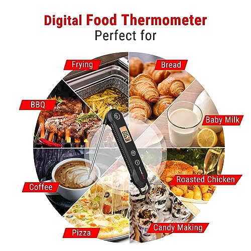 ThermoPro TP03H Instant Read Meat Thermometers with Foldable Temperature Probe, IPX6 Waterproof Food Thermometer with Calibration & Lock Function Cooking Thermometer for Air Fryers, Kitchen, BBQ Oven