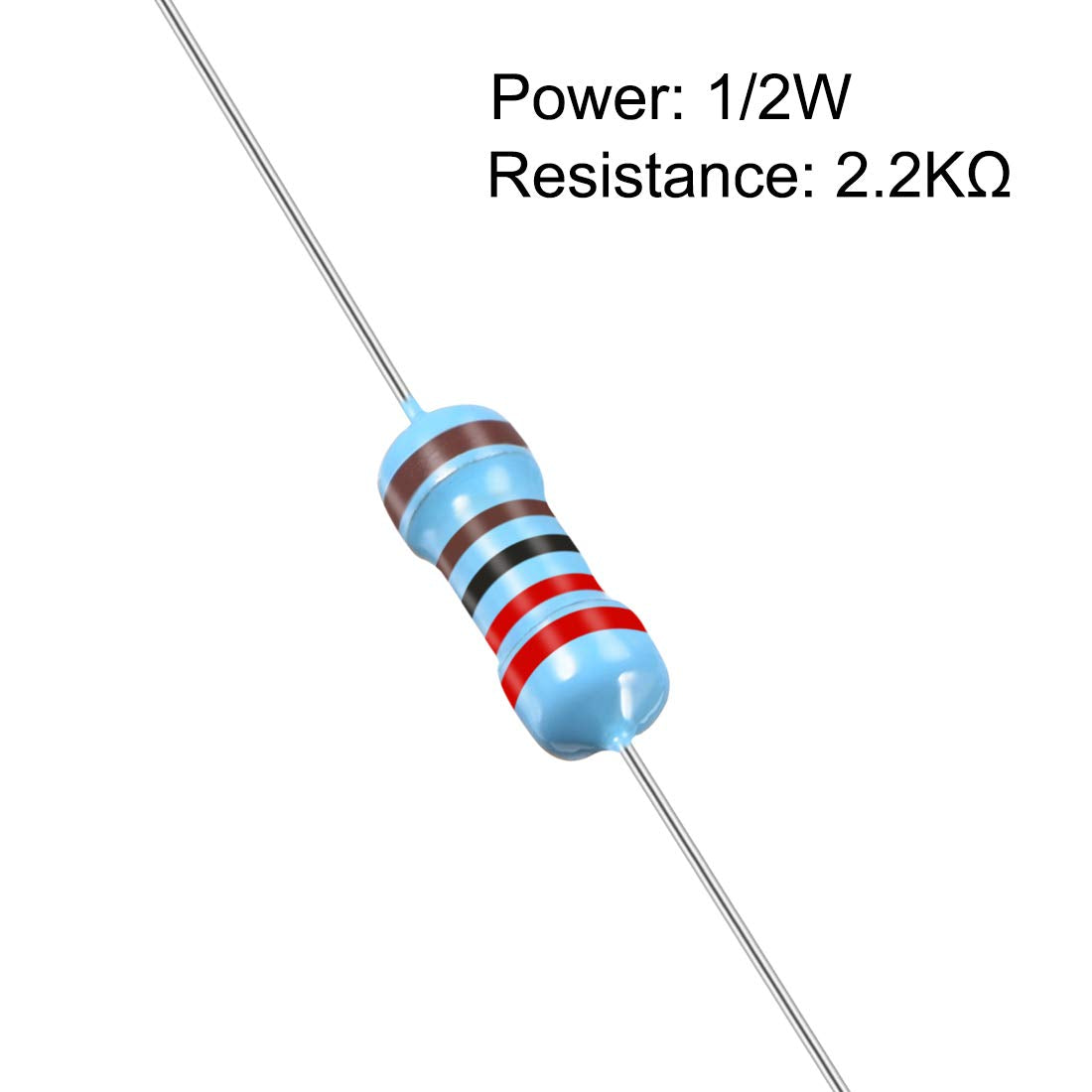 sourcing map 100Pcs 2.2K Ohm Resistor, 1/2W 1% Tolerance Metal Film Resistors, Lead, 5 Bands for DIY Electronic Projects and Experiments