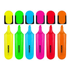 Kores - Bright Liner Plus: Coloured Fluorescent Highlighter Pens, Chisel Tip and Water-based Ink, Ergonomic Shape, School and Office Supplies, Pack of 6 Assorted Colours