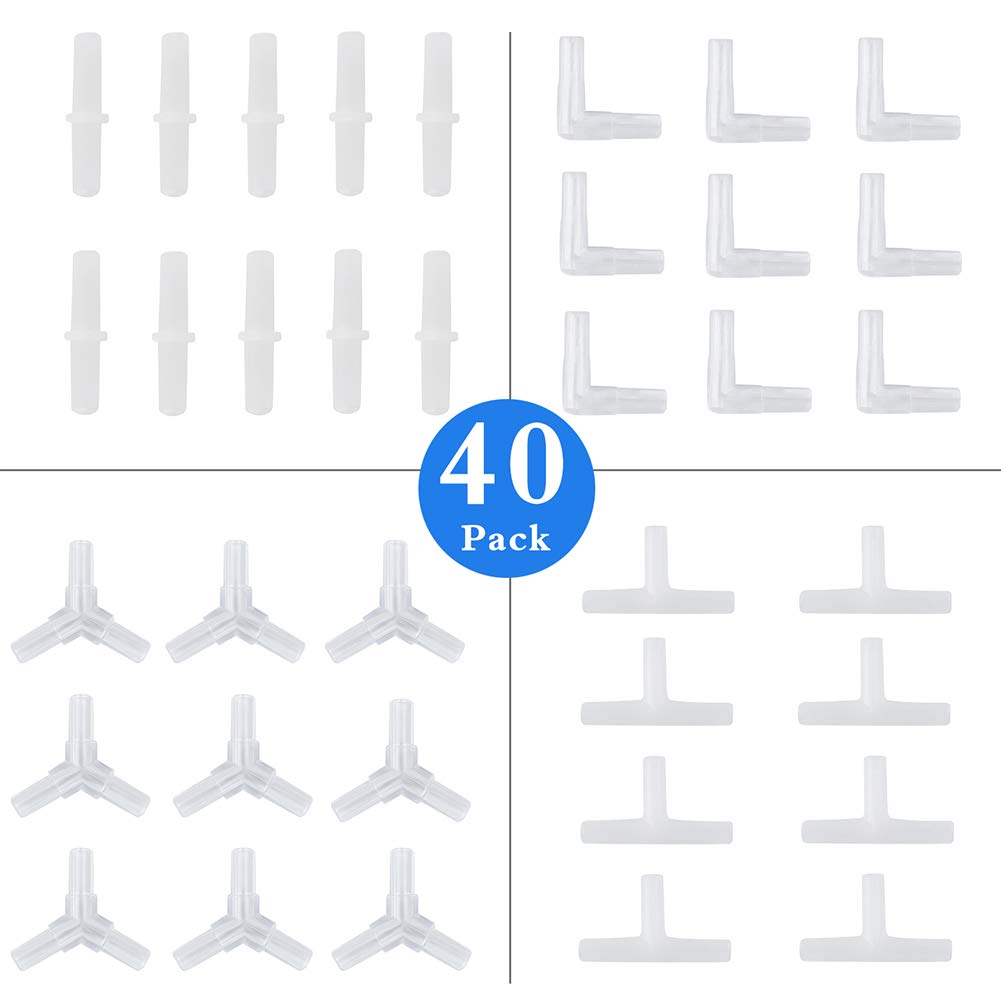 Pawfly Aquarium Airline Tubing Connectors 4 kinds Plastic Inline Valve, 40-Piece