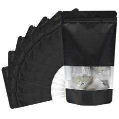 30pcs 12x20cm Black Stand up Mylar Ziplock Bags with Clear Window,Frosted Resealable Plastic Pouches for Food Storage Jewellery Sweets