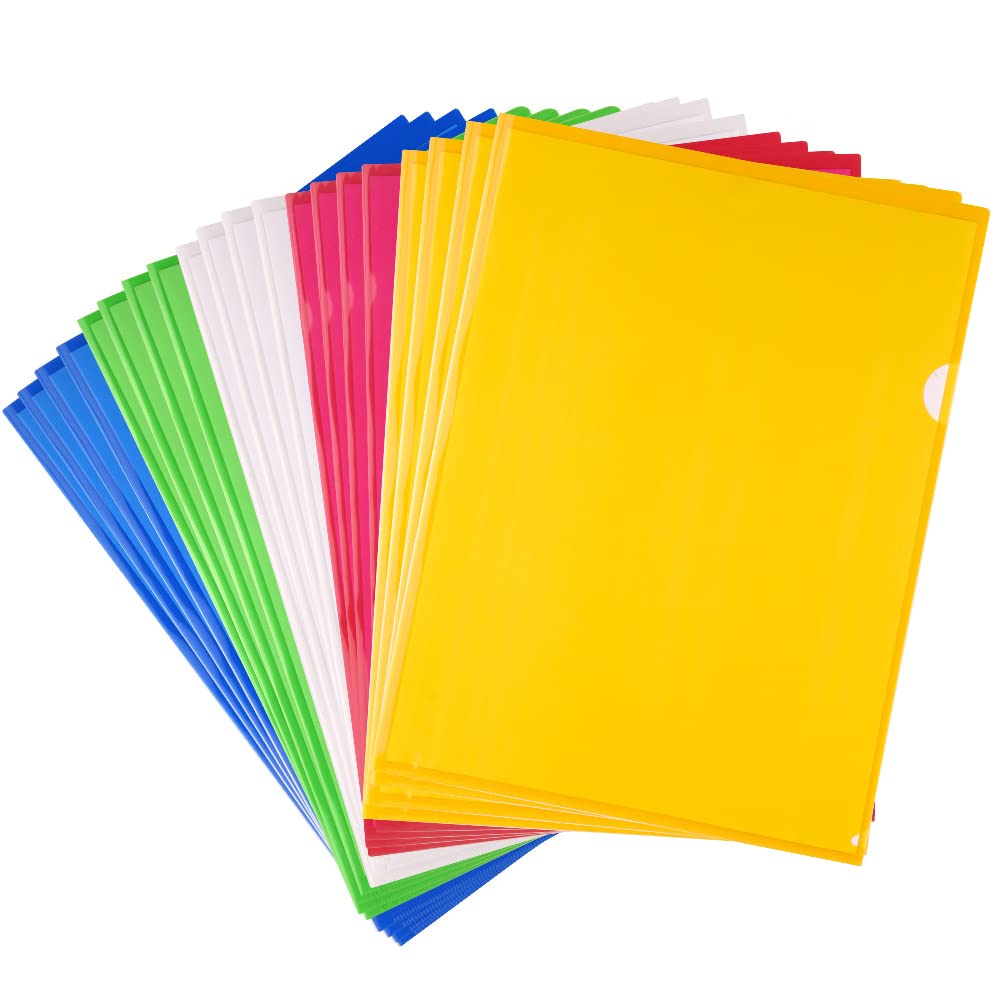 FEPITO 20 Pack A4 Cut Flush Folders Plastic File Document Wallet Folders Top and Side Opening Plastic Wallets Assorted Colors