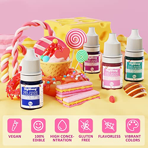 Gel Food Colouring Set - 21 Colors Tasteless Gel Based Food Color Dye, Vibrant Edible Icing Color for Cake Cookie Decorating, Baking, Fondant, Frosting, Easter Eggs, with Gloves (6g/Bottle) - Vegan