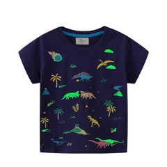 PythJooh Toddler Boy Glow in The Dark Shirt Kids Cartoon Dinosaurs Sharks Short Sleeve T-Shirt Tops for 1-7Years