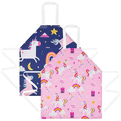 HOTUT 2 Pcs Kids Aprons, Cartoon Style Adjustable Child Chef Aprons, Unicorn Print Children's Apron for Kids Toddler Painting Baking Artist (PinkandBlue)