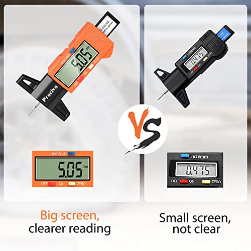 Tyre Tread Depth Gauge, Preciva 0-25.4mm/Inch Digital Tyre Tread Depth Checker, Tire Tread Depth Gauge UK, Tyre Depth Measuring Tool with Large LCD Screen for Cars, Trucks, Motos, Orange