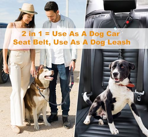 Dog Seat Belt For Cars - Adjustable Dog Car Harness, Headrest Dog Car Seat Belt Restraint Leads, Elastic Pet Seat Belt with Bungee Buffer, Durable Strong Leads Harness for Dogs Cats and Pets (Black)