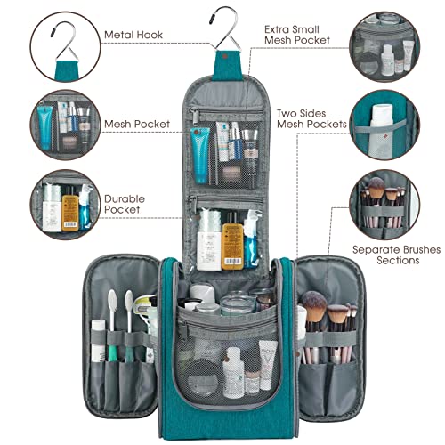 Travel Hanging Toiletry Wash Bag Makeup Cosmetic Organizer for Women Girls Kids (Teal (Medium))