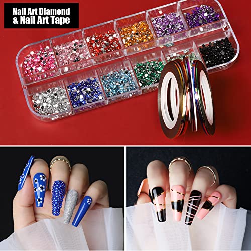 Teenitor Nail Art Kit with Nail Glitter, Nail Art Brushes & Nail Sticker for Gel Nails Art, Nail Gems Nail Accessories Tool for Teenage Girls, Nail Art Pens Nail Dotting Tool for Beginners