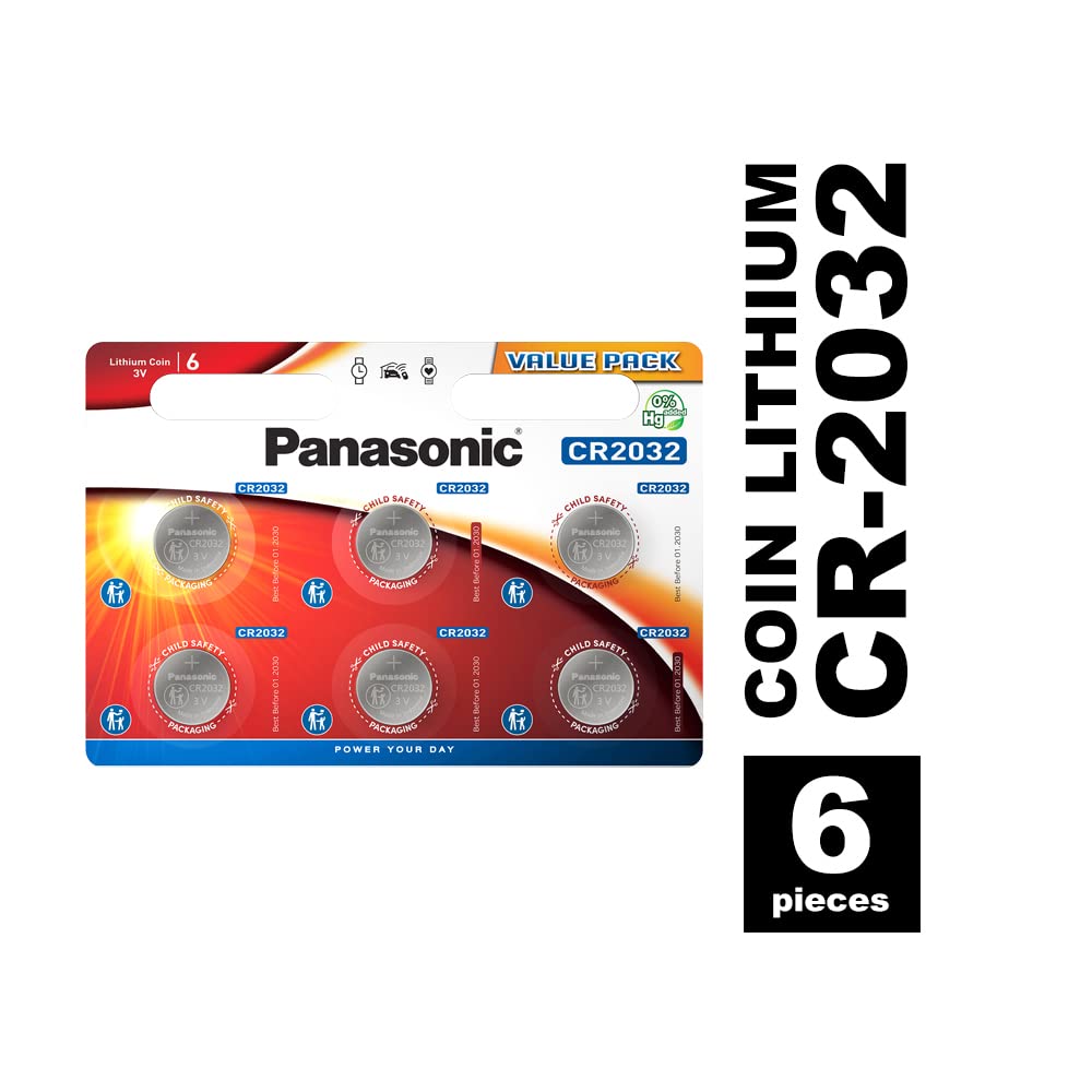 Panasonic CR2032 Lithium 3 Volt Battery card of 6