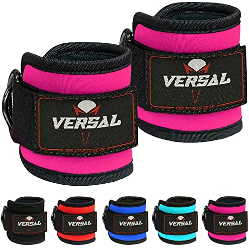 VERSAL Ankle Straps for Cable Machines Attachment Gym Ankle Cuff 7mm Padded Double D Weight Lifting Ankle Strap for Men Women,Glute Workouts,Leg Extensions,Curls,Booty Hip Abductors (Pair, Pink)