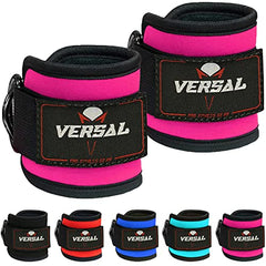 VERSAL Ankle Straps for Cable Machines Attachment Gym Ankle Cuff 7mm Padded Double D Weight Lifting Ankle Strap for Men Women,Glute Workouts,Leg Extensions,Curls,Booty Hip Abductors (Pair, Pink)