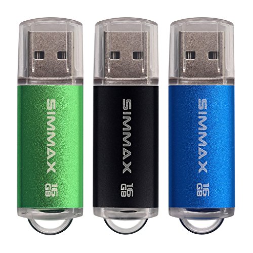 Memory Stick 3 Pack 16GB USB 2.0 Flash Drives Thumb Drive Pen Drive by SIMMAX (16GB Green Black Blue)