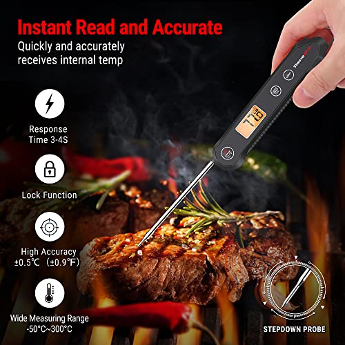 ThermoPro TP03H Instant Read Meat Thermometers with Foldable Temperature Probe, IPX6 Waterproof Food Thermometer with Calibration & Lock Function Cooking Thermometer for Air Fryers, Kitchen, BBQ Oven