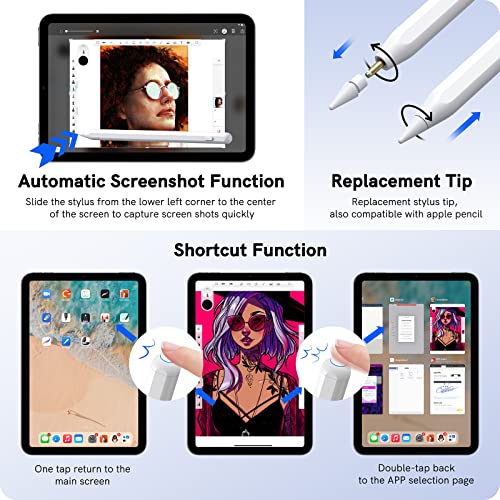 Pencil with Palm Rejection and Wireless Charging Stylus Pen Compatible with 2018-2024 Apple 6th~9th Gen Pro 12.9/11' Air 3rd-5th Mini 5th/6th