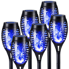 Geemoo 6 Pack Solar Flickering Dancing Blue Flame Lights Waterproof Solar Torch Lights for Outdoor Garden Patio Pathway Yard Tomb Halloween Decorations