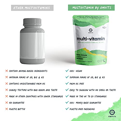 Vegan Multivitamins & Minerals - With High Strength Vitamin B12, D3, K2 & Iron - 180 Tablets in 100% Plastic-free Packaging - 6 Month Supply - Advanced Supplement for Men & Women - Palm Oil & GMO Free