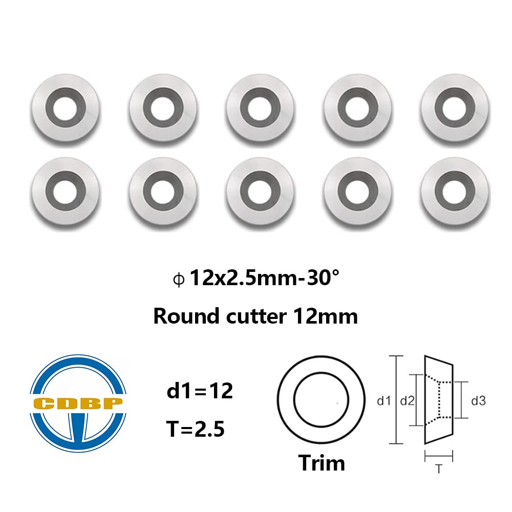 CDBP 12mm(1/2 inch) Round Replacement Carbide Cutter Insert, R12×2.5mm Indexable Carbide Cutter for Popular DIY Woodworking Lathe Wood Turning Tool, Ci3, 3pcs