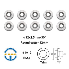 CDBP 12mm(1/2 inch) Round Replacement Carbide Cutter Insert, R12×2.5mm Indexable Carbide Cutter for Popular DIY Woodworking Lathe Wood Turning Tool, Ci3, 3pcs