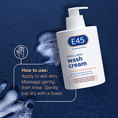 E45 Cream Body Wash 250 ml - Dermatological Emollient Wash Cream - Soap Free Emollient Cream Body Wash for Women & Men - Gentle Shower Cream to Clean & Relieve Dry, Itchy & Irritated Eczema Prone Skin