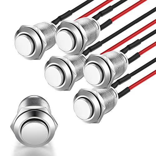 Gebildet 5 Pcs Prewired Waterproof Push Button Momentary Stainless Steel Push Button On Off 12mm 2A 12V/24V/125V/250V AC (High Head)