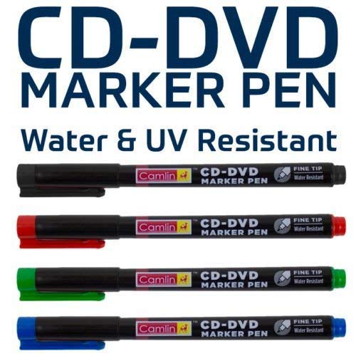 Camlin 4 x FINE TIP CD DVD PERMANENT MARKER PENS RED-GREEN-BLUE-BLACK WATER/UV RESIST