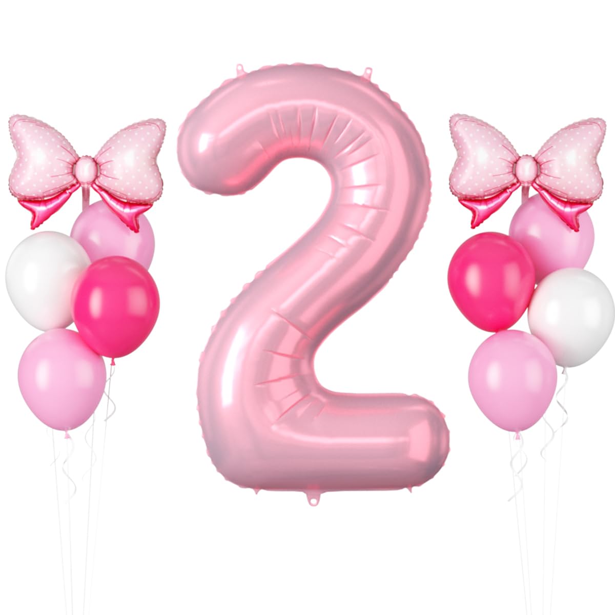 Pearl Pink Number 2 Balloon, 40 Inch 2nd Birthday Balloons, 11Pcs Macaron Pink White Latex Balloons Hot Pink Bow Balloons Pastel Pink Number 2 Foil Balloon for Baby Girls 2nd Birthday Party Decoration