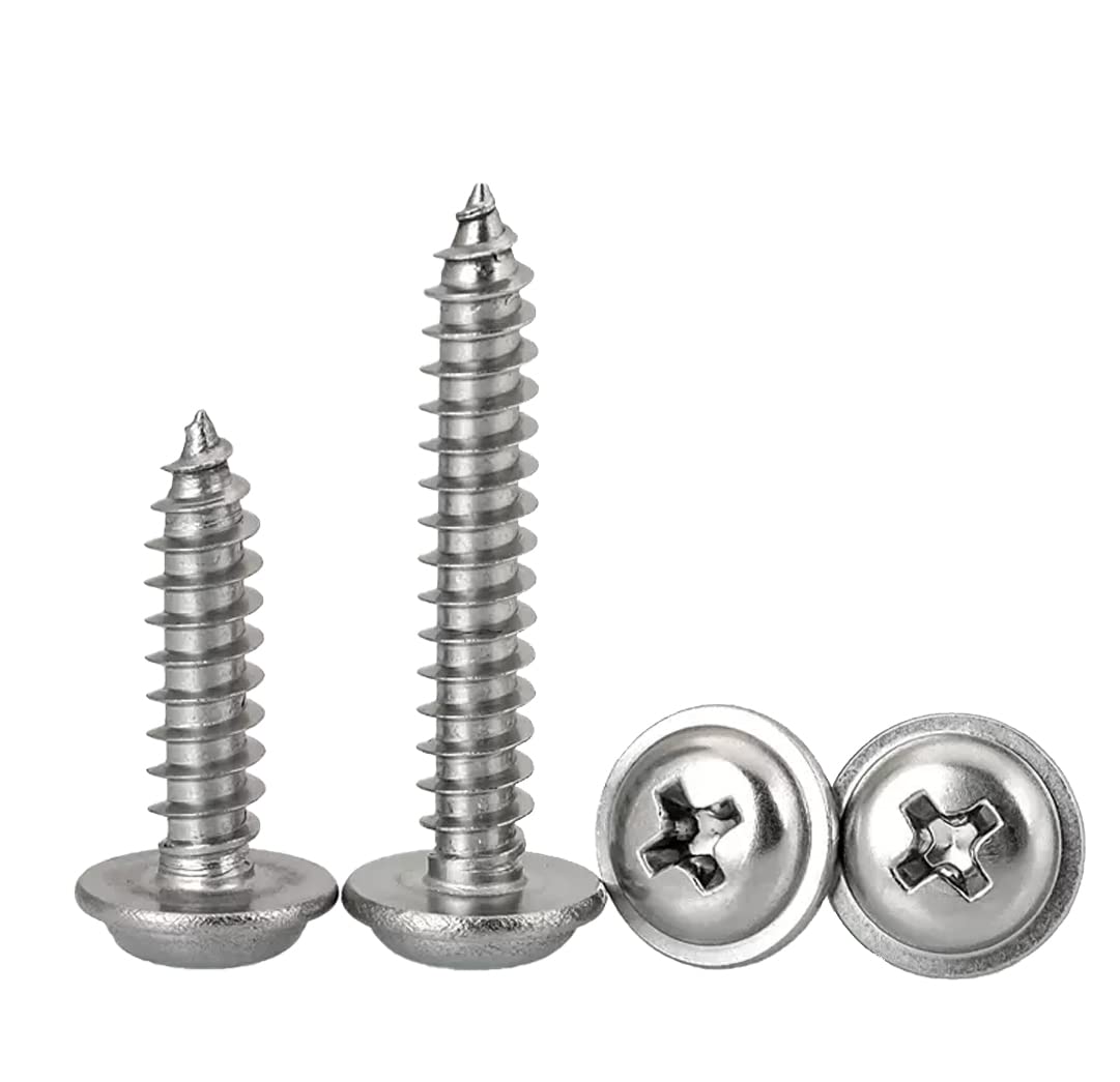 FandWay Phillips Pan Head With Washer Self-Tapping Screws, M3 x 8/10/12/16/20mm,304 Stainless Steel Wafer Head Tapper Screws, Truss Head Screws,Wood Screws Assortment Set (25-Pieces/each)