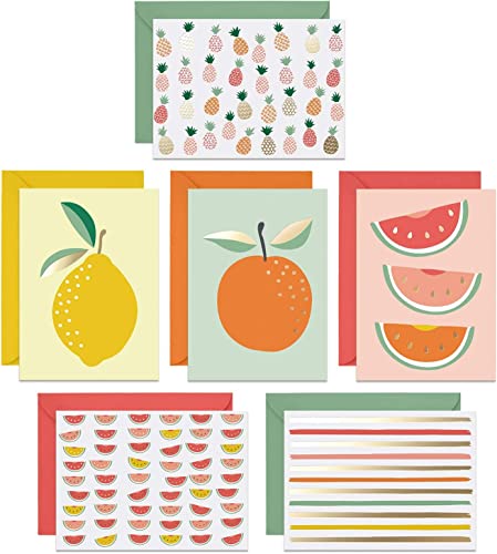 Blank Cards with Envelopes - 24 Fruity Blank Note Cards with Envelopes – Six Different Assorted Cards with Gold Foil for All Occasions! Blank Notecards and Envelopes Stationary Set for Personalized