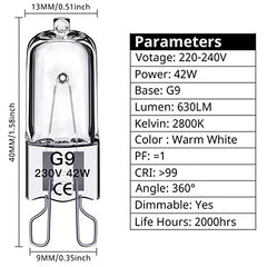 SILKIT G9 Halogen Light Bulbs 42W, Dimmable G9 Capsule Bulbs, Warm White 2800K, Flicker Free, 10 Pack