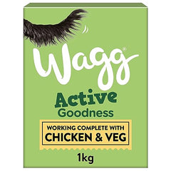 Wagg Active Goodness Complete Dry Adult Dog Food Chicken & Veg 1kg (Pack of 5) - For All Active Working Dog Breeds