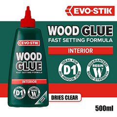 EVO-STIK Wood Glue - Interior, Extra Strong, Fast Setting, Suitable for All Wood Types, Dries Clear, 500ml