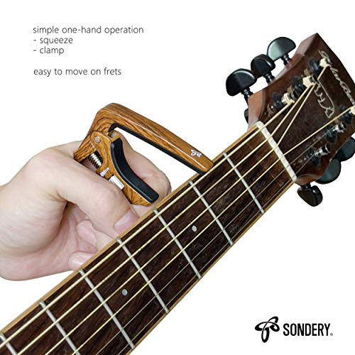 Sondery Professional Capo for Acoustic and Electric Guitars, Trigger Tension Adjustable for Perfect Tone, Extra Strings Pin Puller, Hard Zinc Alloy Material