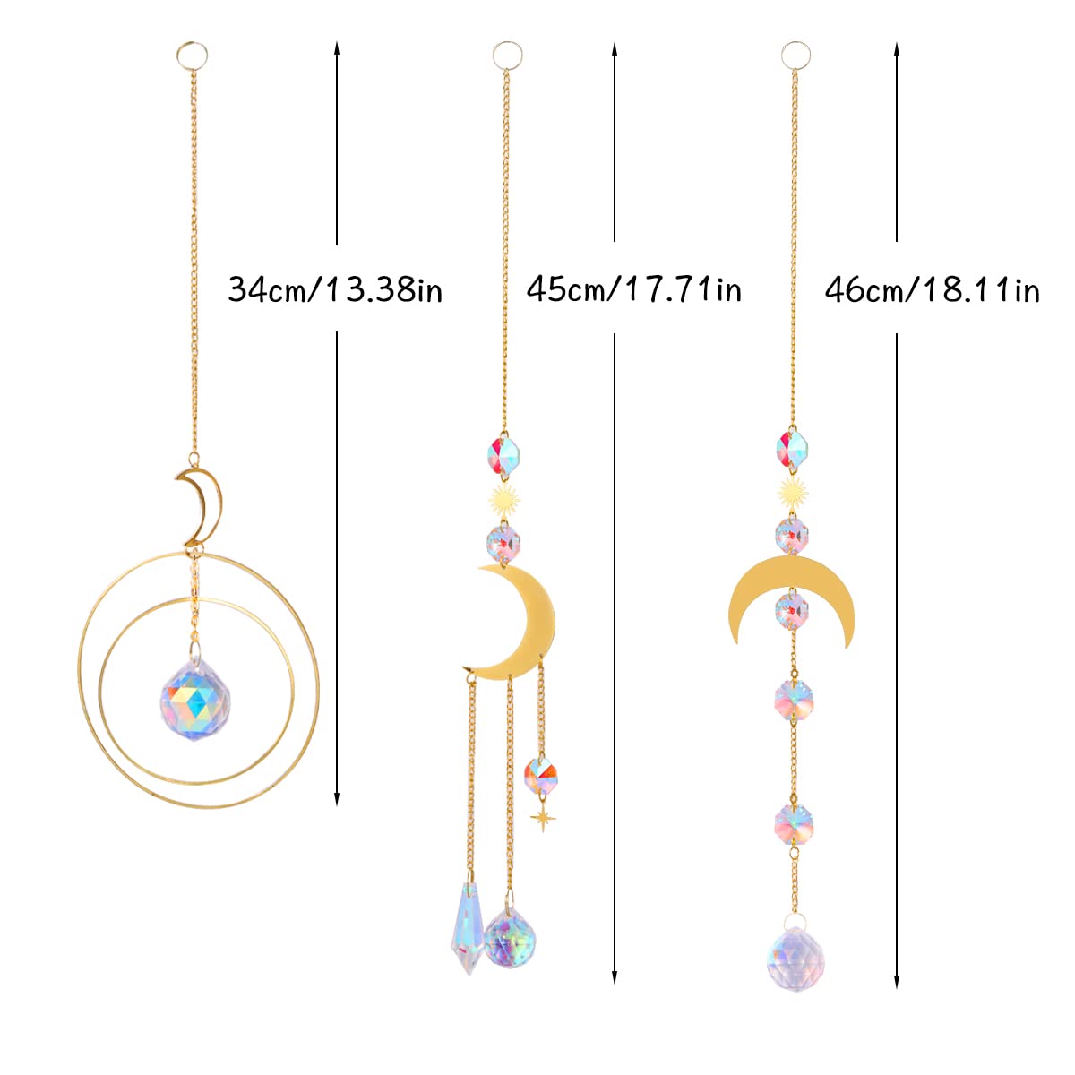 3 PCS Sun Catchers, Suncatcher, Crystal Window Garden Glass Prism Pendant Hanging Wind Chimes Rainbow Sun Moon Pendant for Window Home Garden Decoration