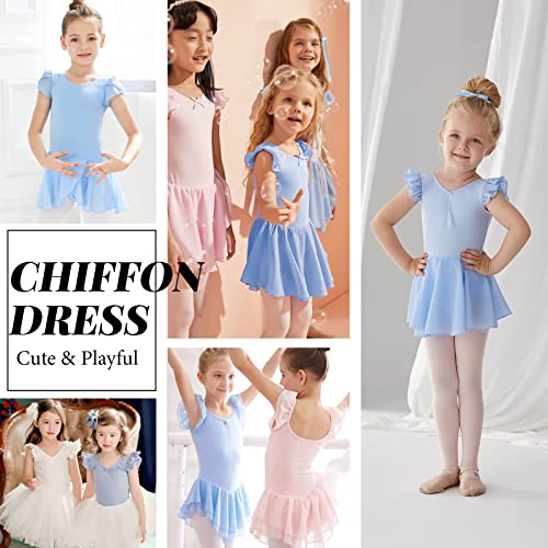 Monbessi Ballet Leotard for Girls Short Sleeve Cross Straps Ballet Dress Kids Cotton Ballet Outfit Gymnastics Leotard with Chiffon Skirt Suit for 2-11 Years (150 (140-150cm,9-11 Years), Blue)