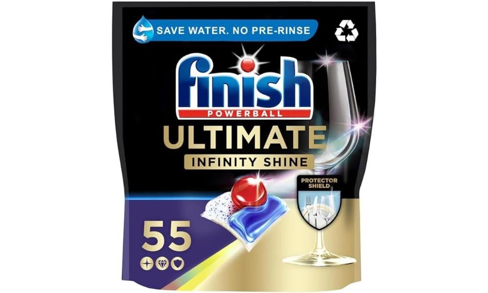 Finish Ultimate Infinity Shine Dishwasher Tablets Bulk, Scent : Fresh, Size : 55 Dishwasher tabs, For Ultimate Clean and Diamond Shine