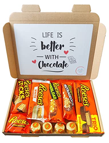 Reeses American Chocolate Gift Box   Reese's Peanut Butter Chocolate Hamper   Reese American Candy Gift Set Selection   Chocolate Letterbox Friendly Gift Box   Chocolate Gift for Reeses Lovers