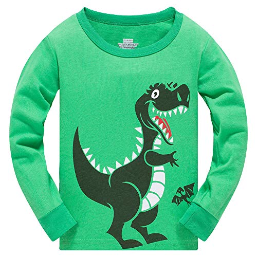 Boys Pyjamas Set for Boy Dinosaur Tshirt Nightwear Cotton Toddler Clothes Kids Sleepwear Winter Long Sleeve Pjs 2 Piece, 5-6 Years, 01 Green