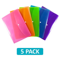 SUMMIT A4and Plastic Popper Wallets, Assorted Colours, Document Folders, Pack of 5