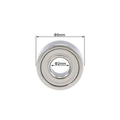 sourcing map 682ZZ Deep Groove Ball Bearings 2mm Inner Dia 5mm OD 2.3mm Bore Double Shielded Chrome Steel Z2 5pcs