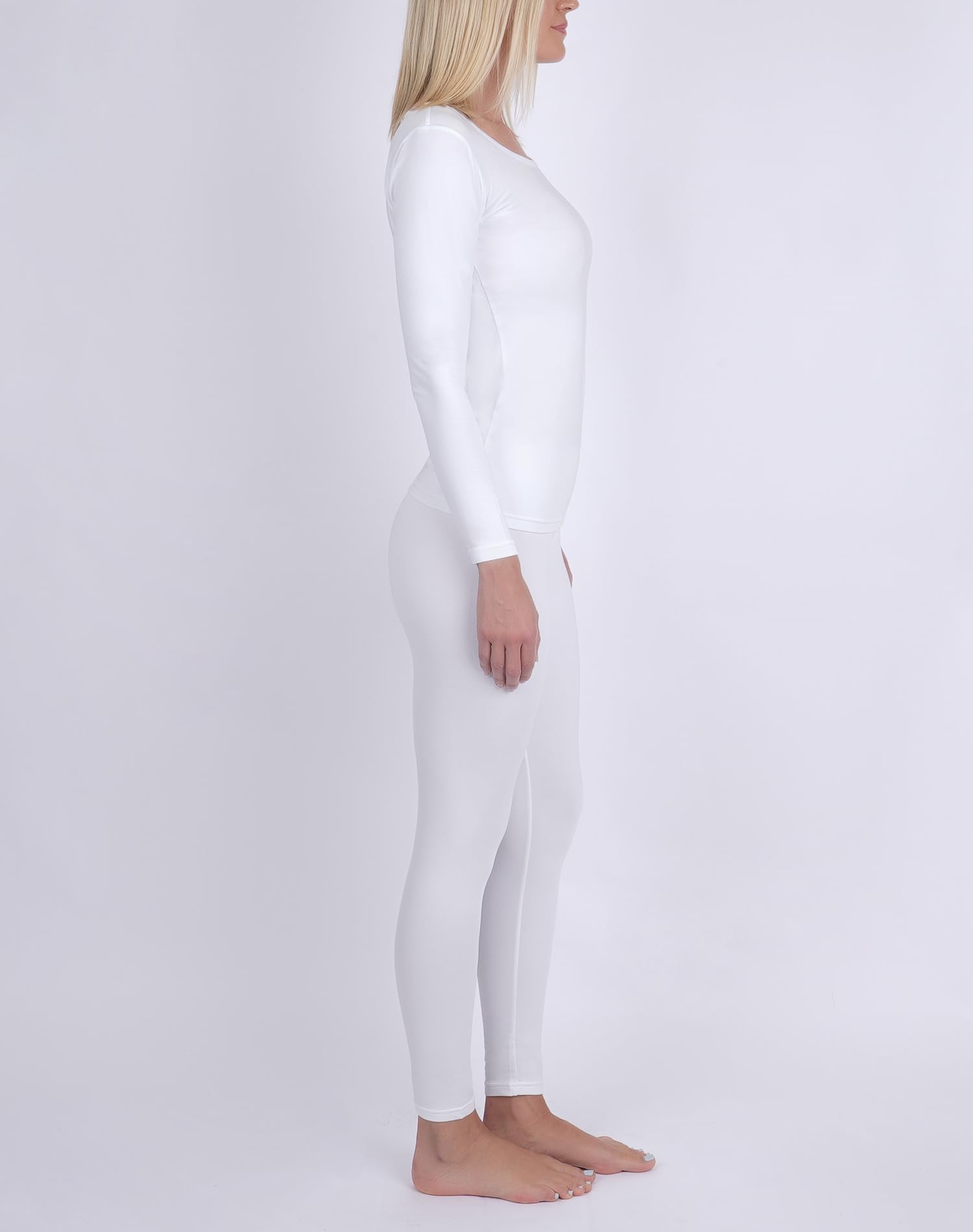 INNERSY Thermal Underwear Womens White Ladies Base Layer Long Sleeve Tops and Bottoms Warm Pjs (XL, White)