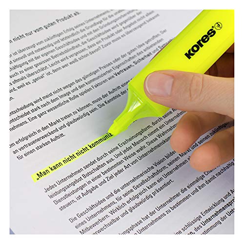 Kores - Bright Liner Plus: Coloured Fluorescent Highlighter Pens, Chisel Tip and Water-based Ink, Ergonomic Shape, School and Office Supplies, Pack of 6 Assorted Colours