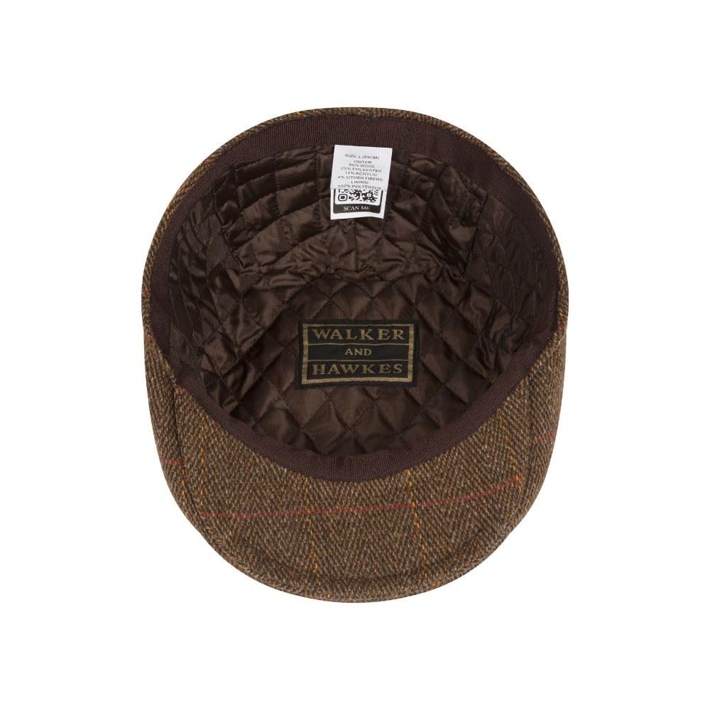 WALKER AND HAWKES - Green Sage Premium Derby Tweed Teflon Lining Cambridge Flat Cap Unisex - Brown Tweed - L (59cm)