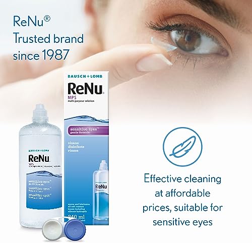 ReNu Multi-Purpose Contact Lens Solution 240 ml - For Soft Contact Lenses for Comfortable Wear, Gentle on Sensitive Eyes, Clean, Disinfect, Rinse, Lubricate and Store your Lenses, Lens Case Included