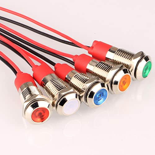 Gebildet 5pcs 8mm 3V-4.5V-5V-6V-7.5V-9VDC Energy Saving LED Metal Indicator Light Waterproof Signal Lamp with Wire(Red/Orange/Blue/Green/White)