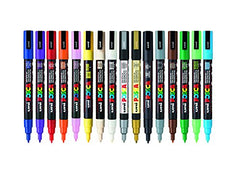 POSCA PC-3M Water Based Permanent Marker Paint Pens. Fine Tip for Art & Crafts. Multi Surface Use on Wood Metal Paper Canvas Cardboard Glass Fabric Ceramic Rock Stone Pebble Porcelain. Set of 16