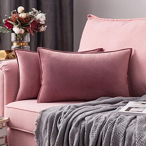 MIULEE Pack of 2 Velvet Soft Decorative Square Throw Pillow Case Flanges Cushion Covers Pillowcases for Livingroom Sofa Bedroom with Invisible Zipper 30cm x 50cm 12x20 Inch Set of Two Jam