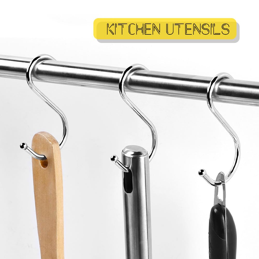 DONJIM 15-Pack S Hooks for Hanging, Stainless Steel S Shape Metal Hooks, Multipopused S Hanging Hooks for Kitchen, Bathroom, Shop, 9.5cm